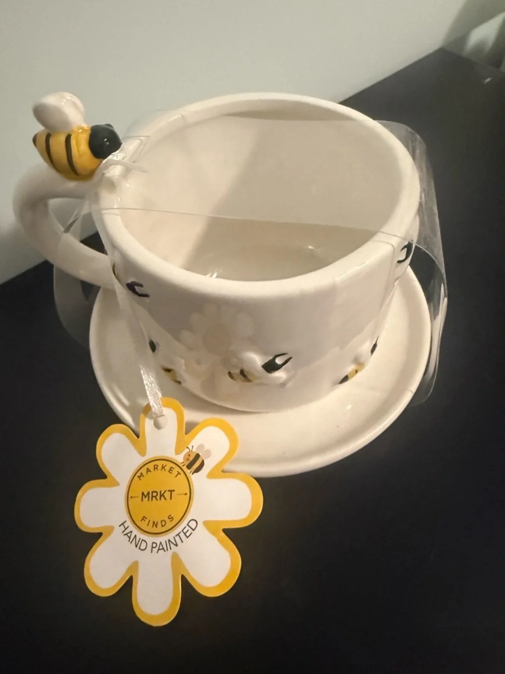 Market Finds Ceramic Teacup and Saucer - with Hand painted Bees 🐝!